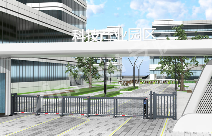 某科技園區采用 “安快” 柵欄款段滑門效果圖