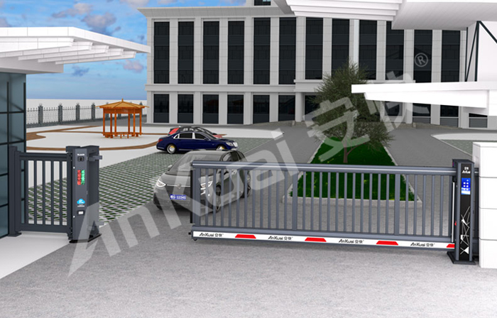 某工業園區采用 “安快” 柵欄款懸浮門效果圖